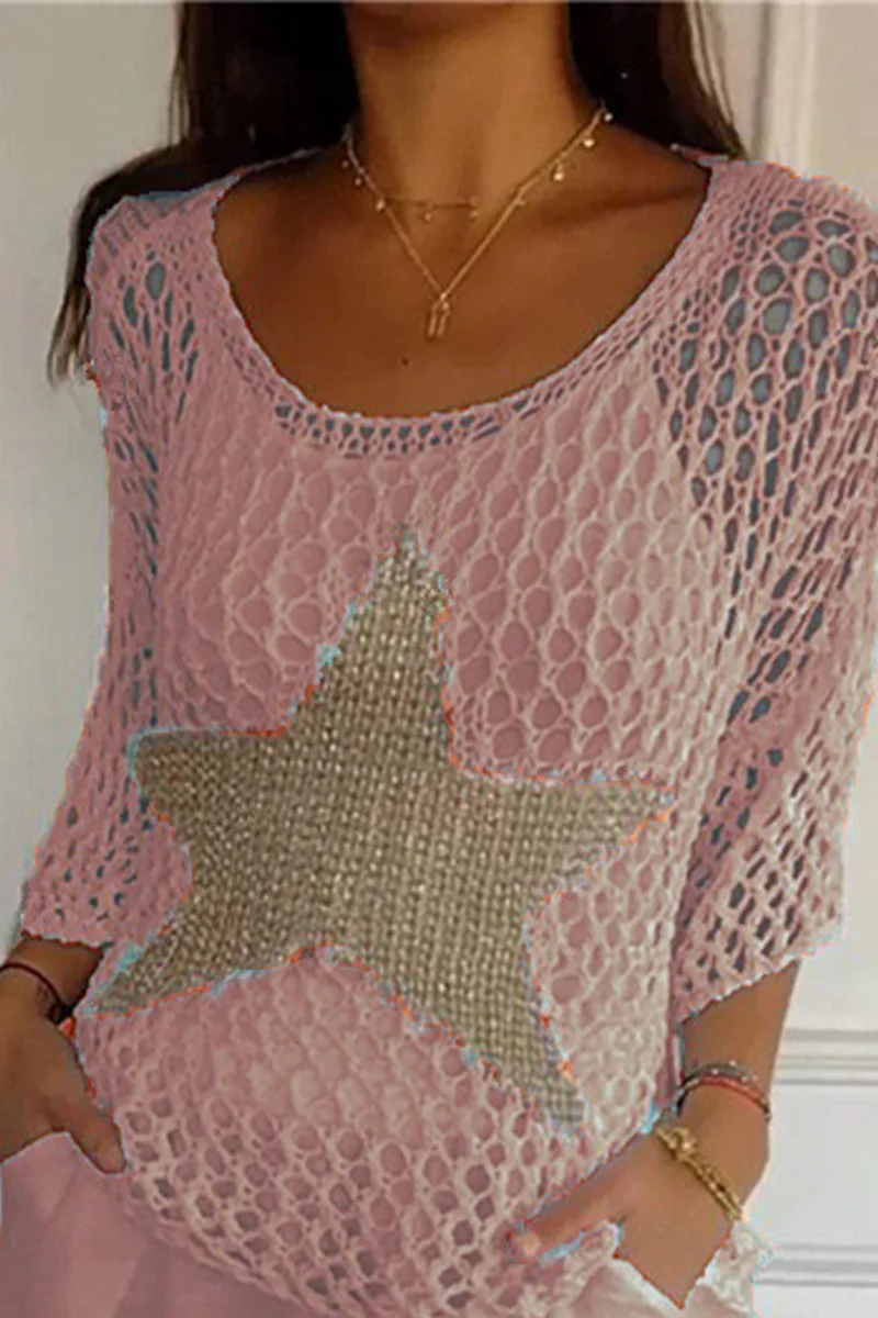 Birte | Sexy The Stars Hollow Out Sheer Scoop Neck Sweater - Image 4