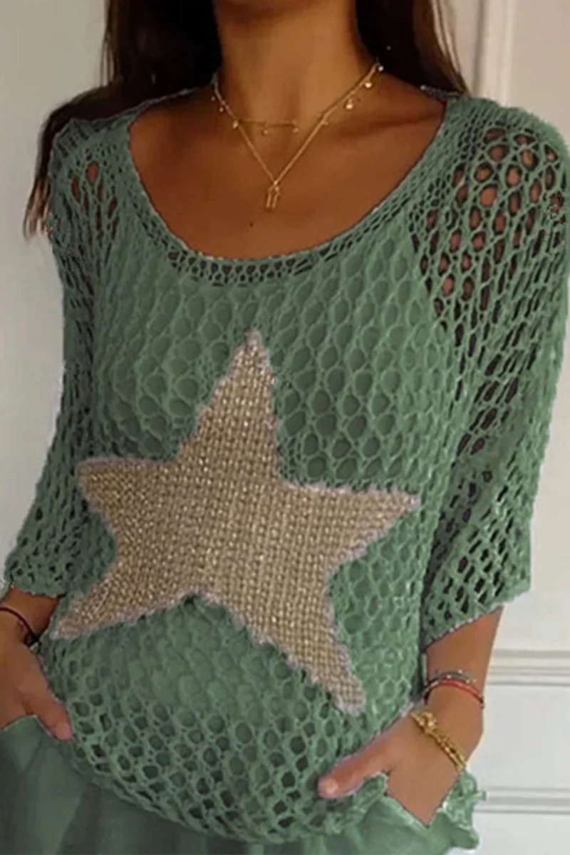 Birte | Sexy The Stars Hollow Out Sheer Scoop Neck Sweater - Image 7
