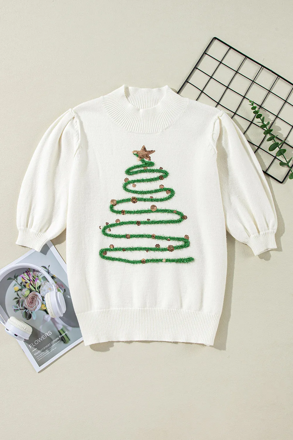 Blanca | Short-sleeved sweater with sequins and stand-up collar - Image 3