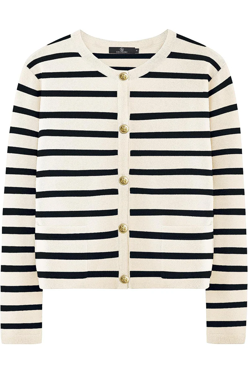 Bodil | Casual everyday outerwear with stripes and buttons and O-neck - Image 33