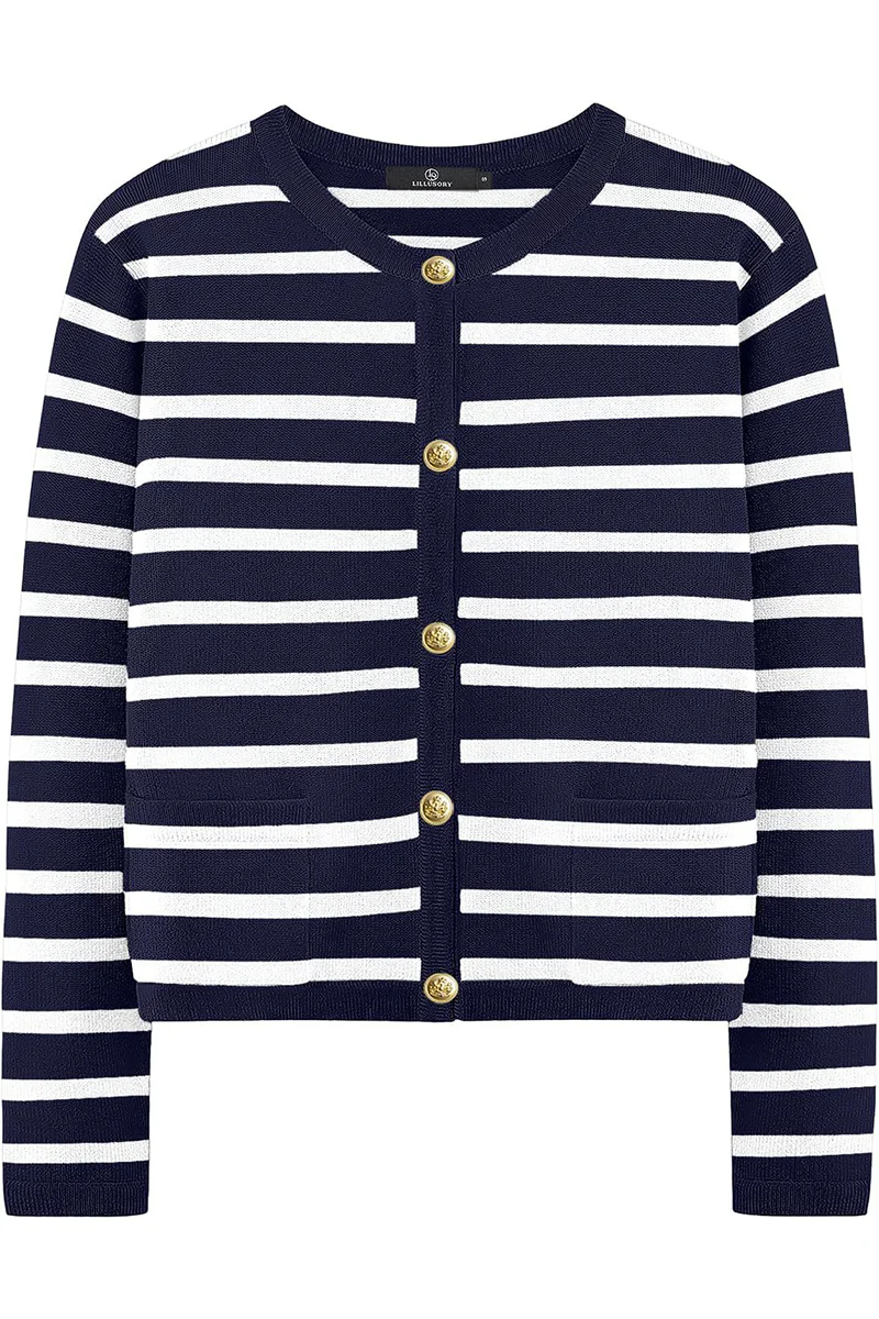 Bodil | Casual everyday outerwear with stripes and buttons and O-neck - Image 37