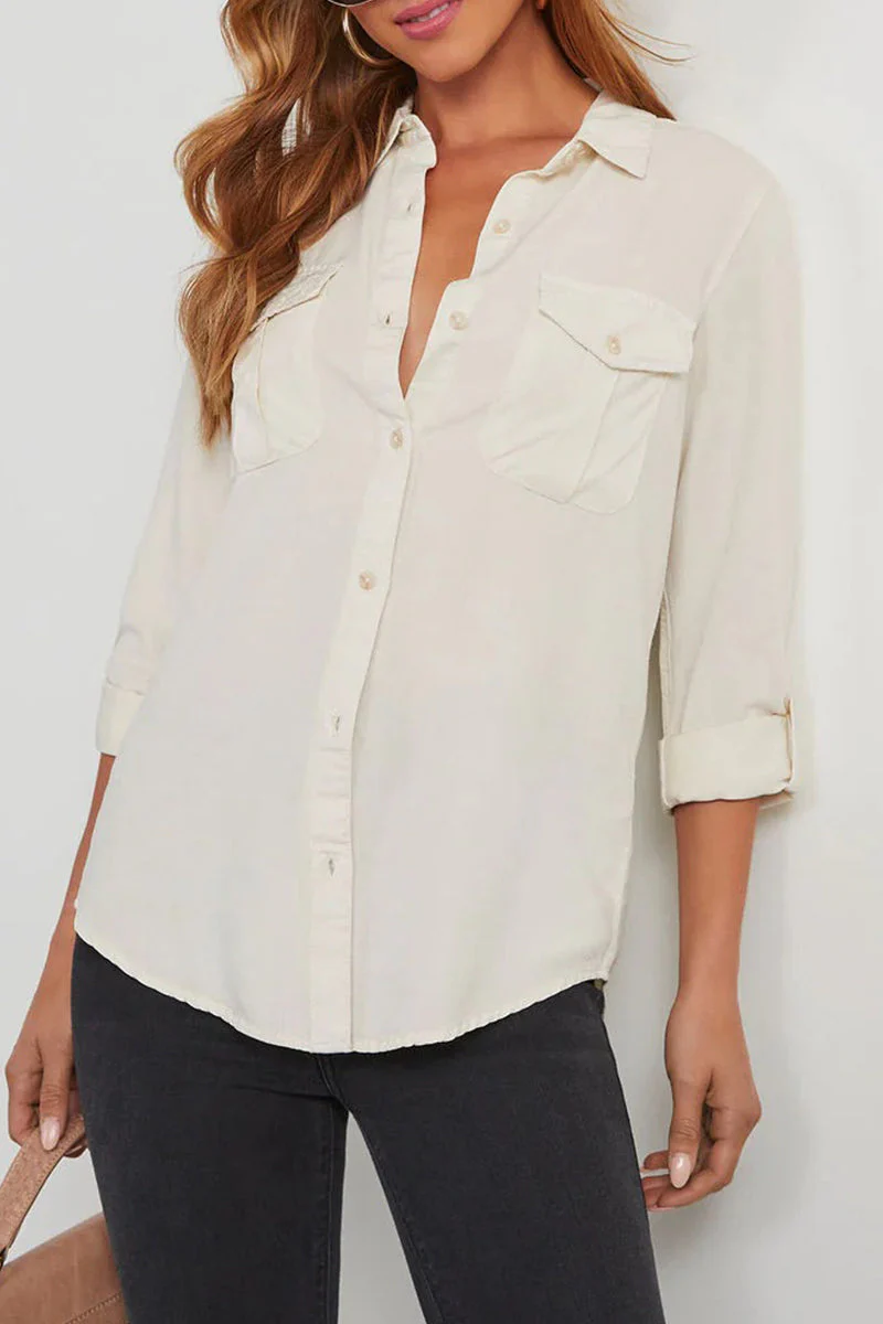 Bregje | Casual, plain blouses with pocket buttons and turn-down collar for everyday wear - Image 3