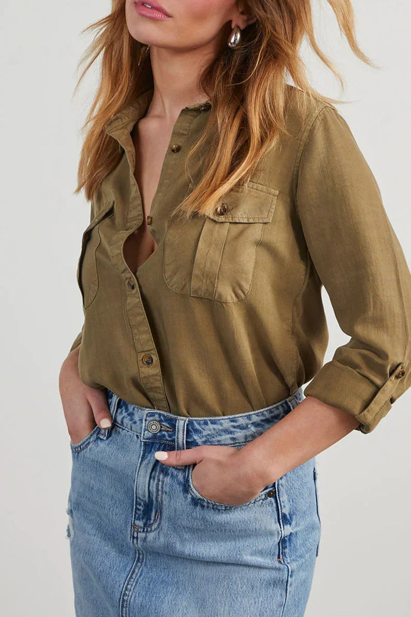 Bregje | Casual, plain blouses with pocket buttons and turn-down collar for everyday wear - Image 6