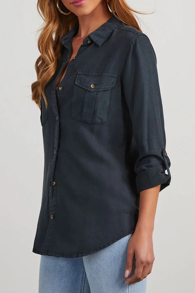 Bregje | Casual, plain blouses with pocket buttons and turn-down collar for everyday wear - Image 7