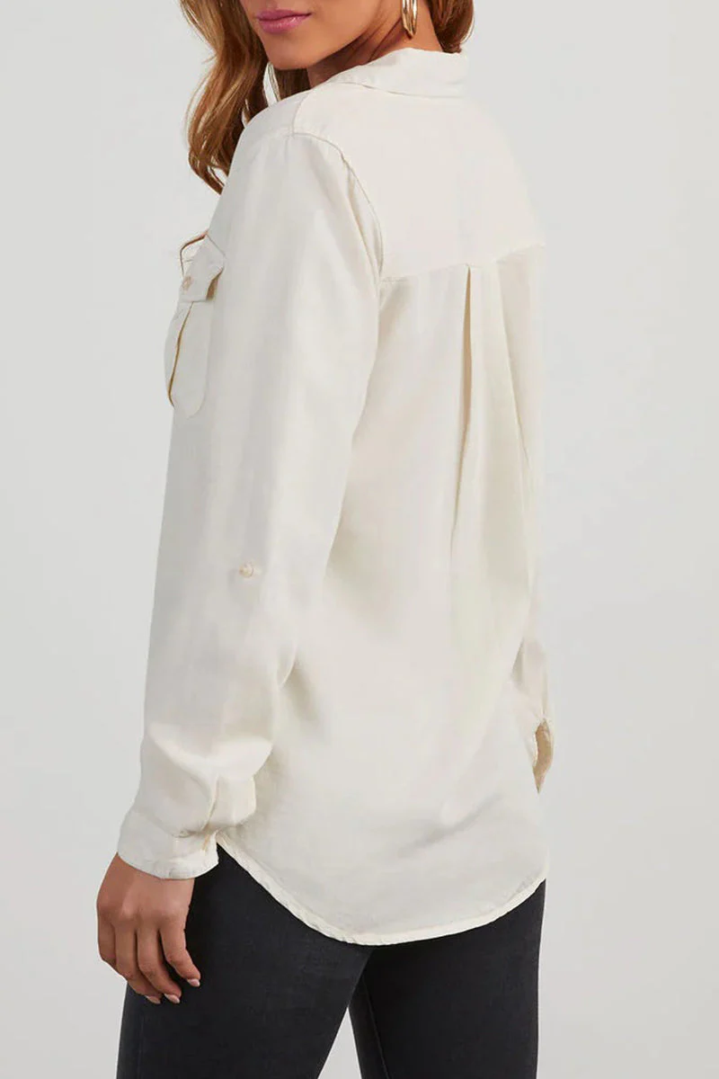Bregje | Casual, plain blouses with pocket buttons and turn-down collar for everyday wear - Image 8