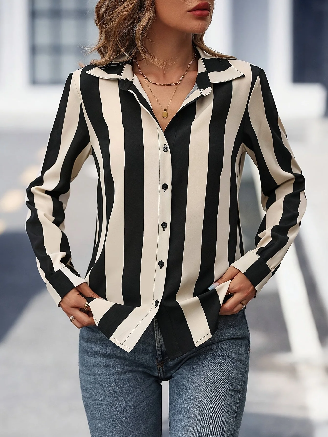 Breigh® | Casual Striped V-Neck Blouse - Image 3