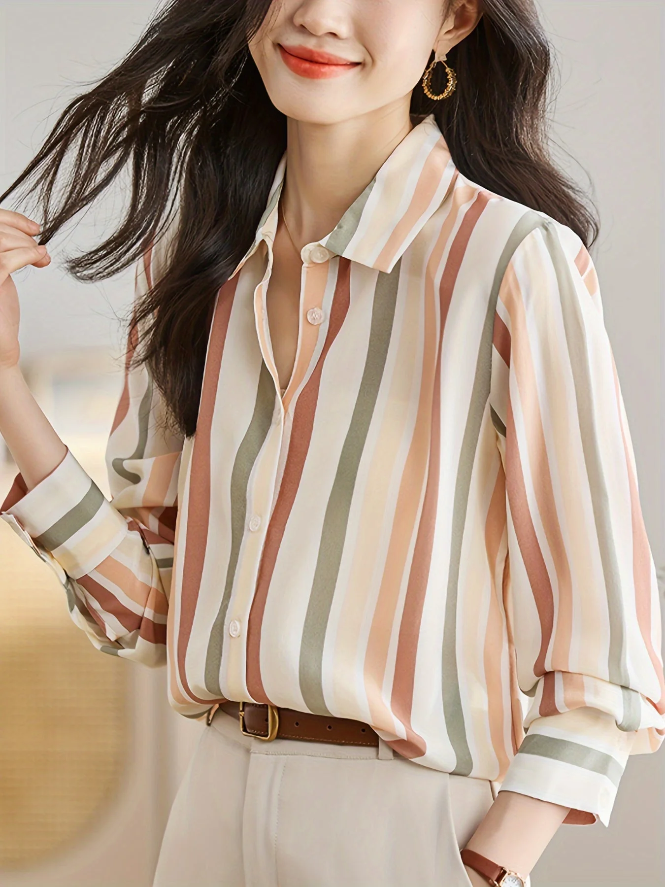 Brelah® | Striped Long Sleeve Blouse For Women - Image 2