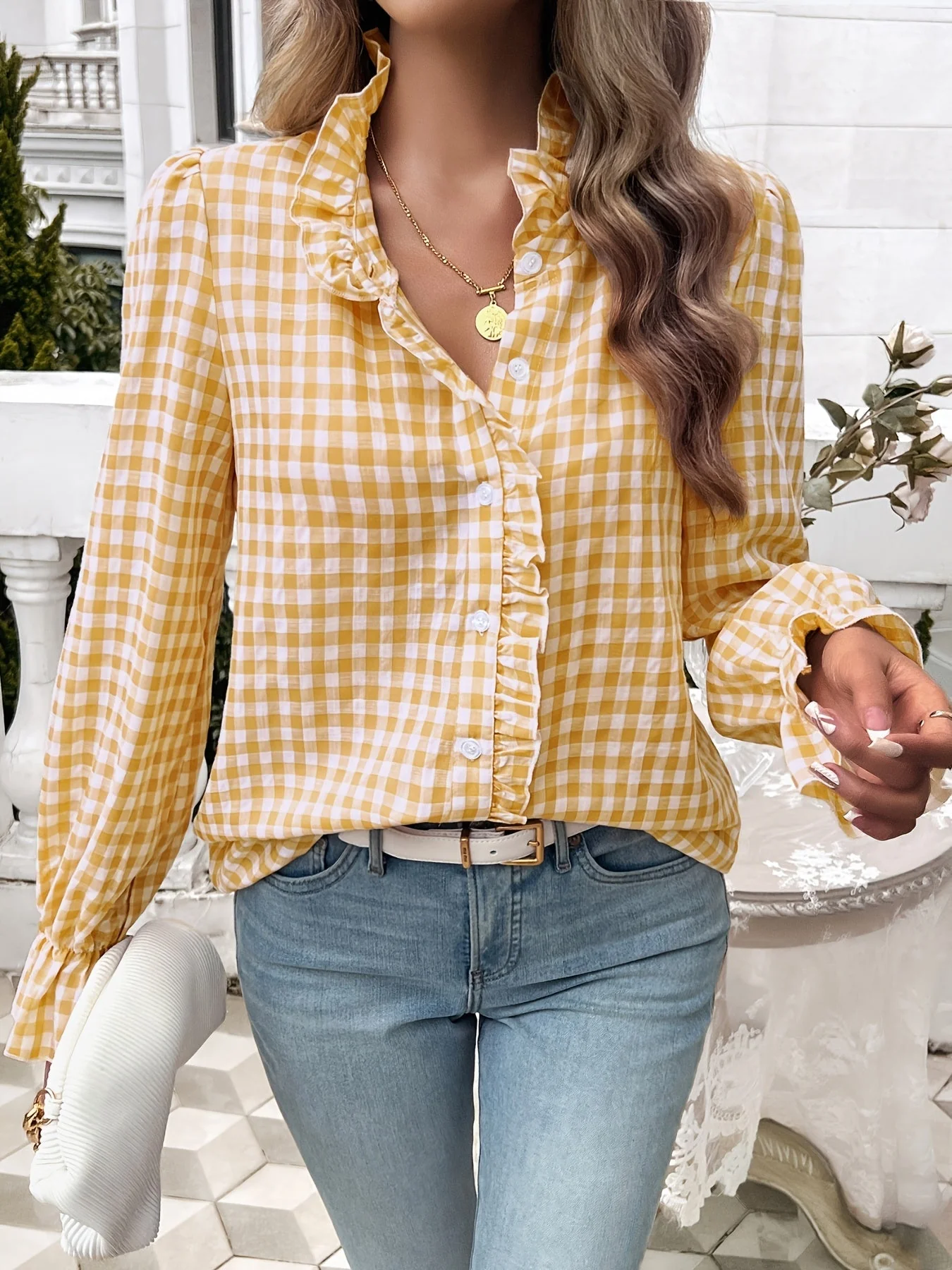Brelynn® | Elegant Checked Ruffle Blouse With Long Sleeves For Women - Image 10