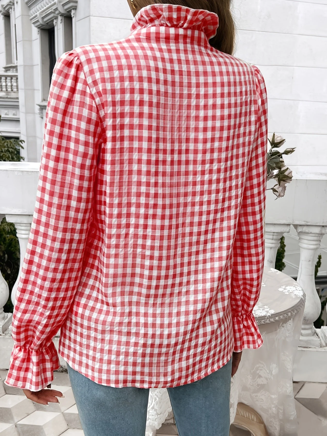Brelynn® | Elegant Checked Ruffle Blouse With Long Sleeves For Women - Image 4
