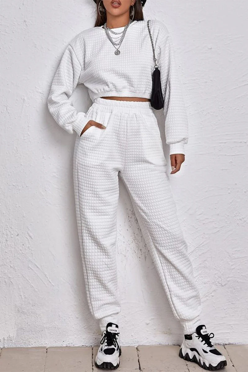 Brenda | Casual Street Solid Patchwork O Neck Long Sleeve Two Pieces