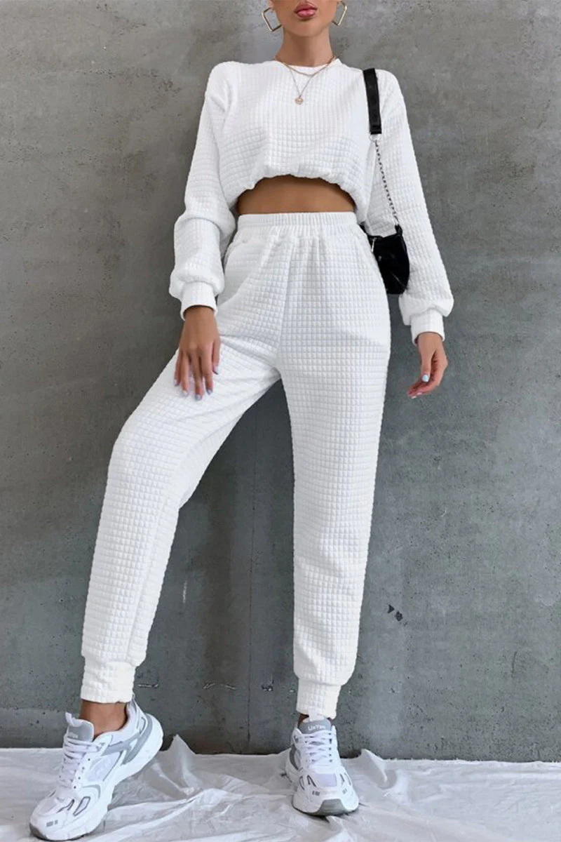Brenda | Casual Street Solid Patchwork O Neck Long Sleeve Two Pieces - Image 4