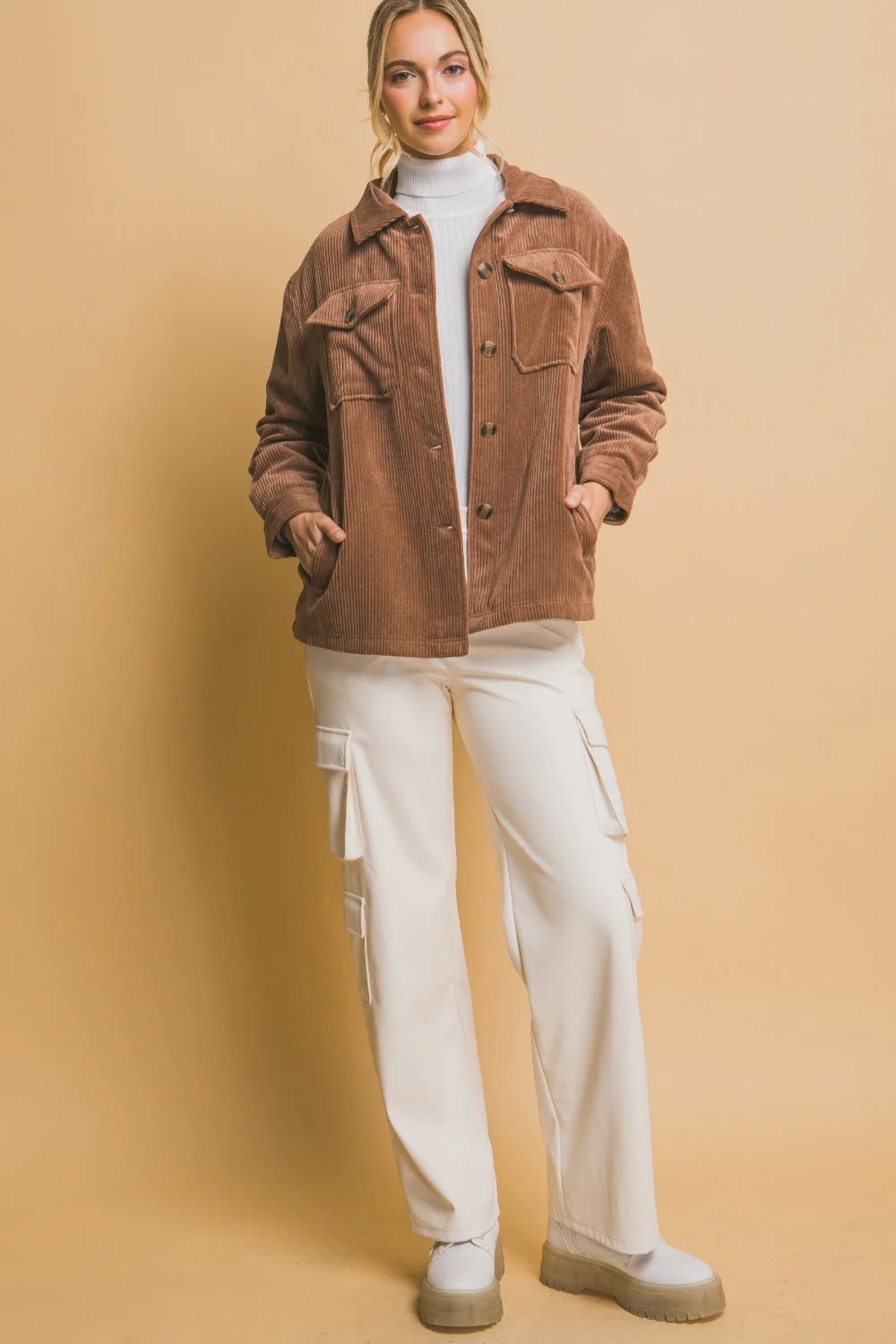 Brenda | Love Tree corduroy jacket with buttons and Sherpa interior - Image 5