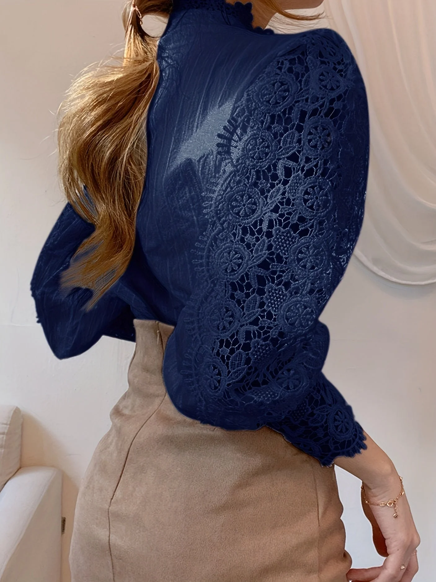 Brendi® | Women'S Blouse With Lace, Lantern Sleeves And Pleated Plain Cut - Image 3