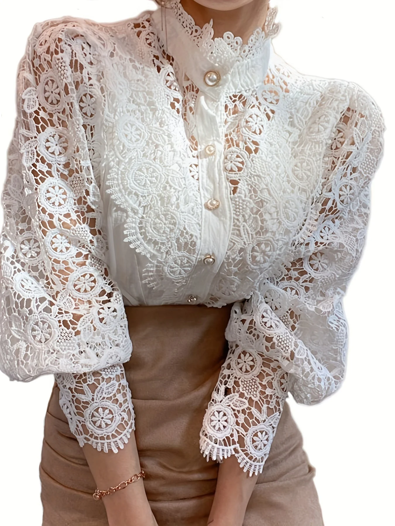 Brendi® | Women'S Blouse With Lace, Lantern Sleeves And Pleated Plain Cut - Image 4