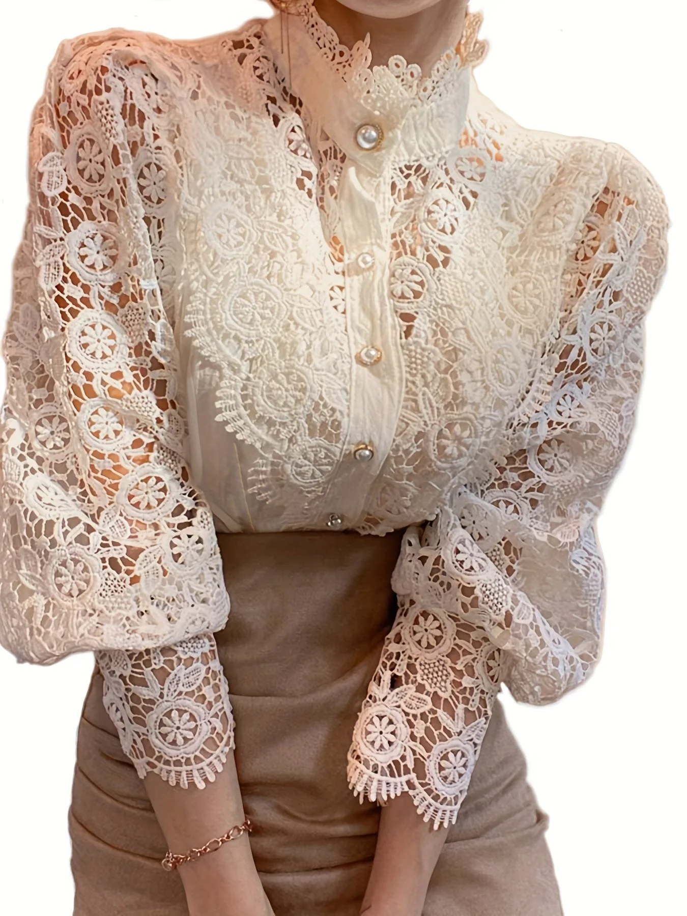 Brendi® | Women'S Blouse With Lace, Lantern Sleeves And Pleated Plain Cut - Image 5