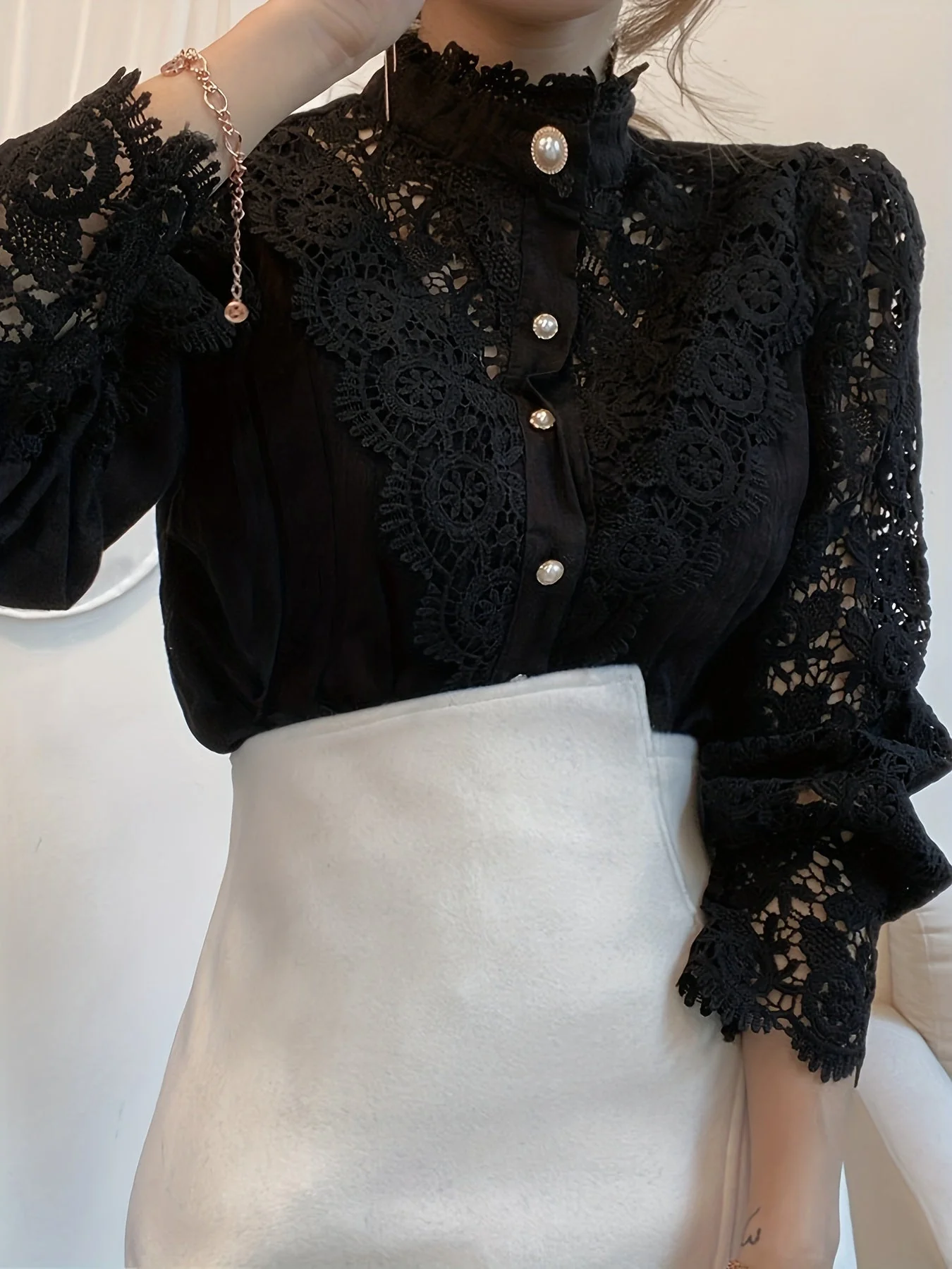 Brendi® | Women'S Blouse With Lace, Lantern Sleeves And Pleated Plain Cut - Image 6