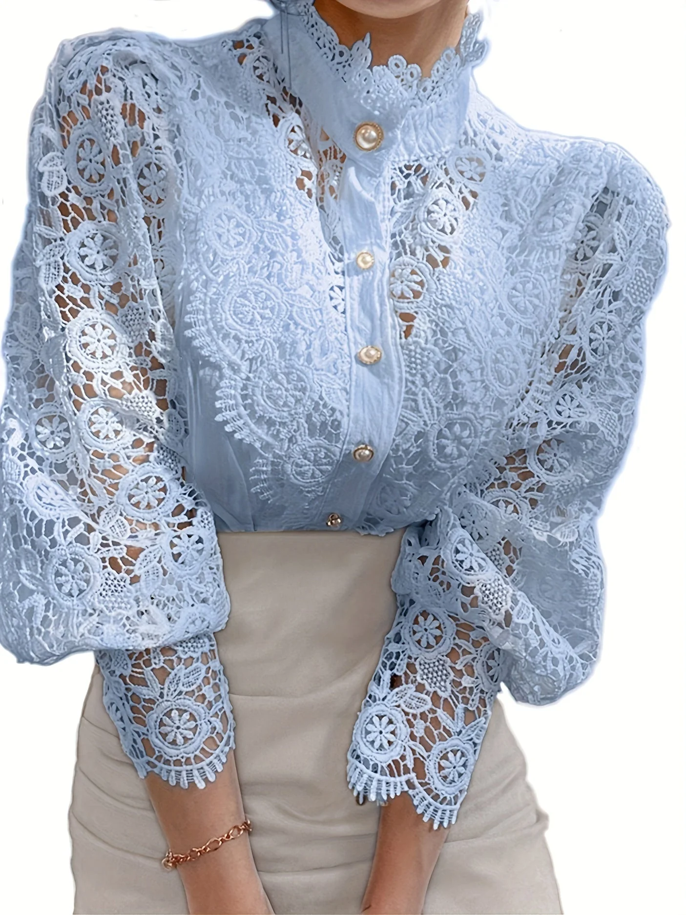 Brendi® | Women'S Blouse With Lace, Lantern Sleeves And Pleated Plain Cut - Image 7