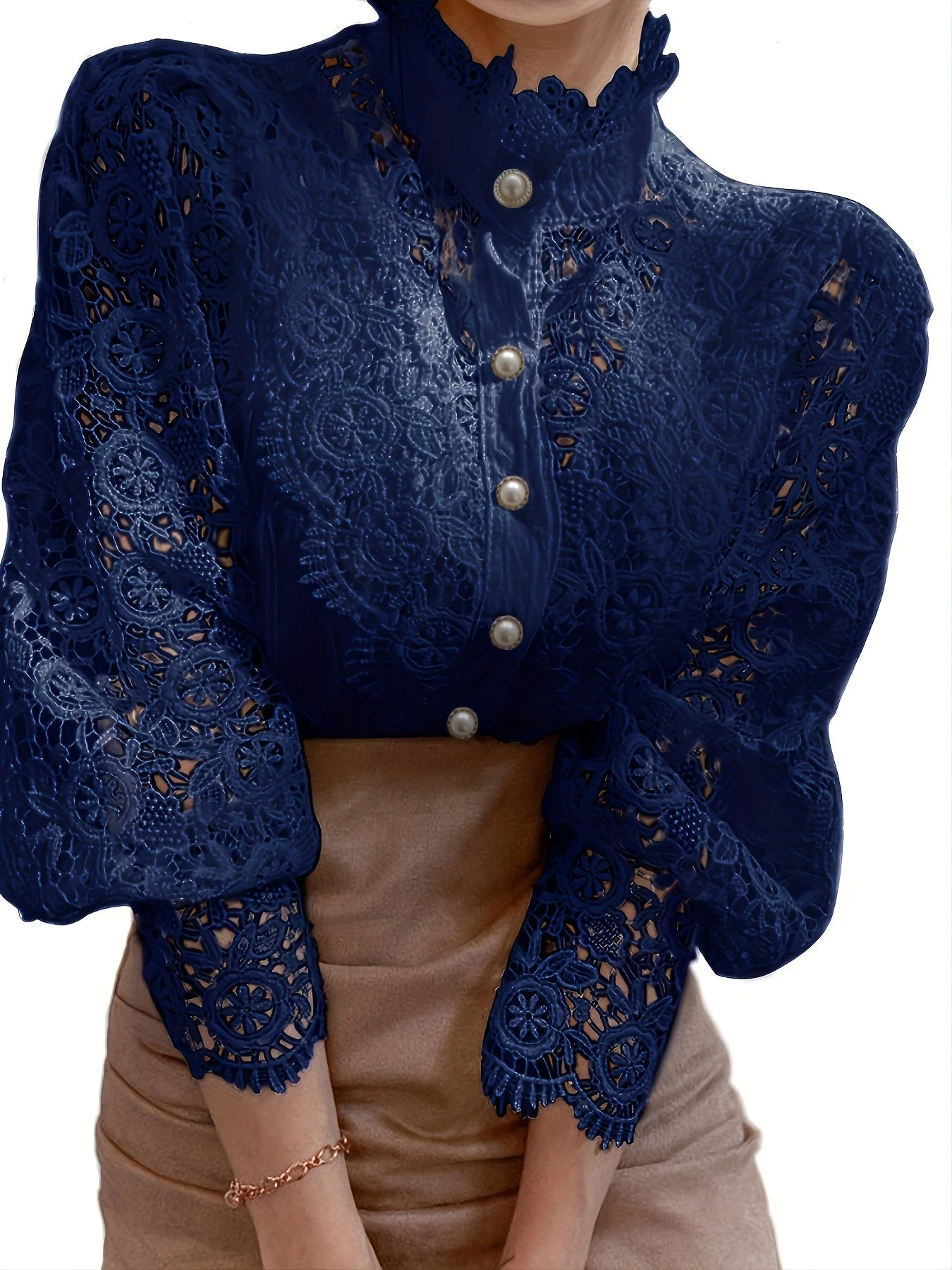 Brendi® | Women'S Blouse With Lace, Lantern Sleeves And Pleated Plain Cut - Image 8