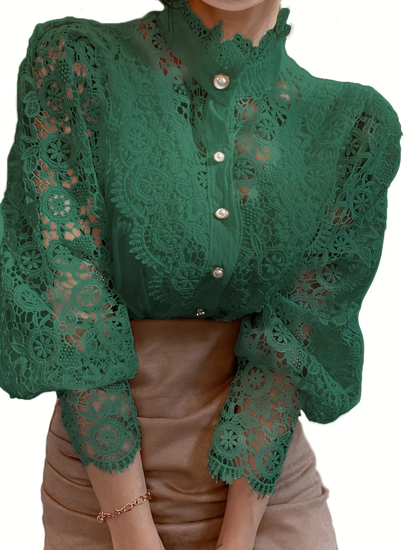 Brendi® | Women'S Blouse With Lace, Lantern Sleeves And Pleated Plain Cut - Image 9
