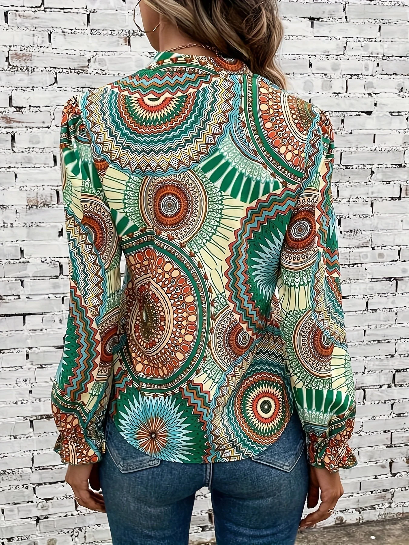Brendon® | Floral Pattern V-Neck Blouse For Spring/Autumn - Image 2