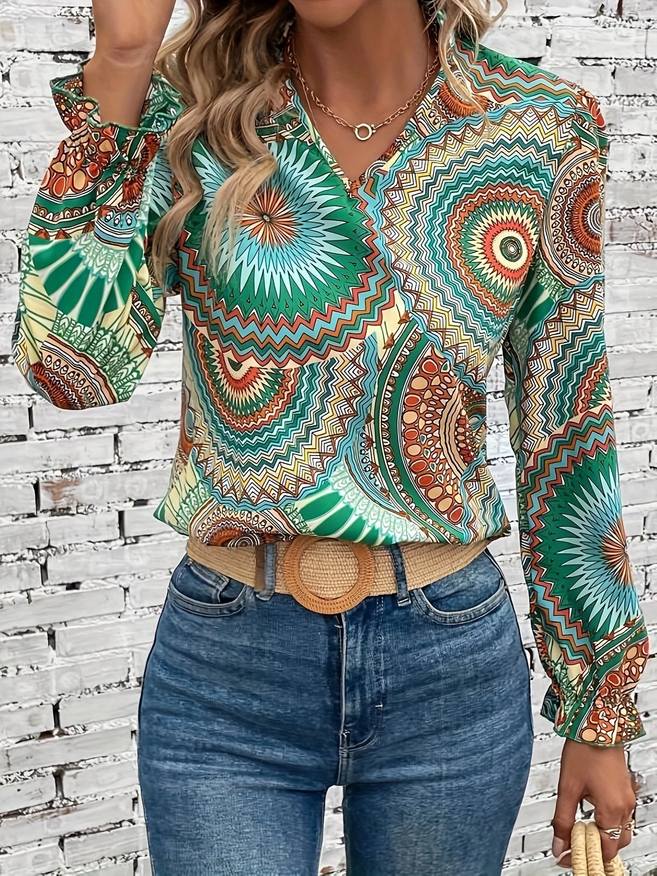 Brendon® | Floral Pattern V-Neck Blouse For Spring/Autumn - Image 6