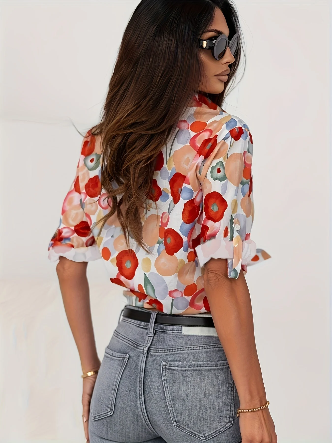 Brendyn® | Floral Pattern Blouse With Long Sleeves And Polo Collar