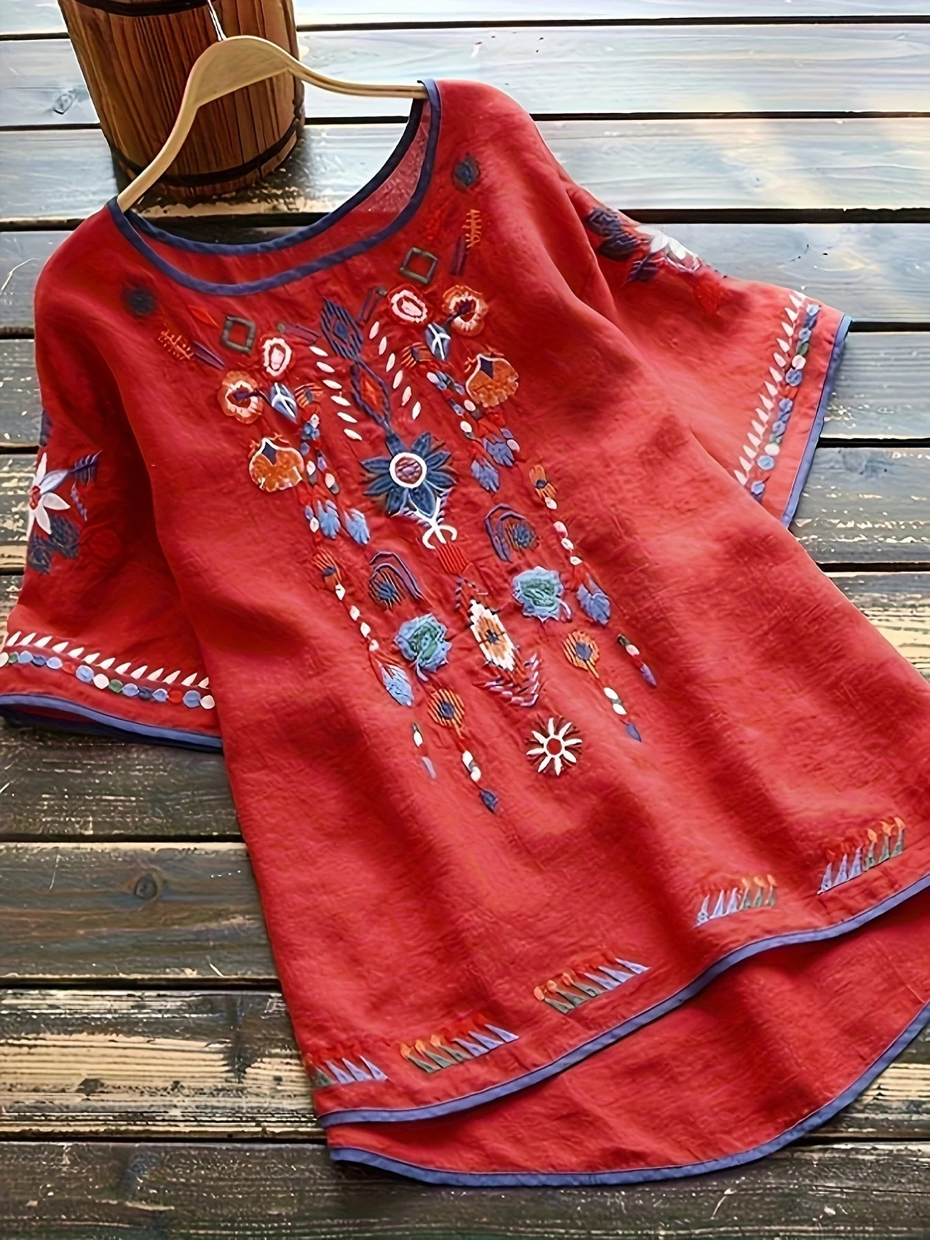 Brenley® | Embroidered Boho Blouse With High Low Hem - Image 5