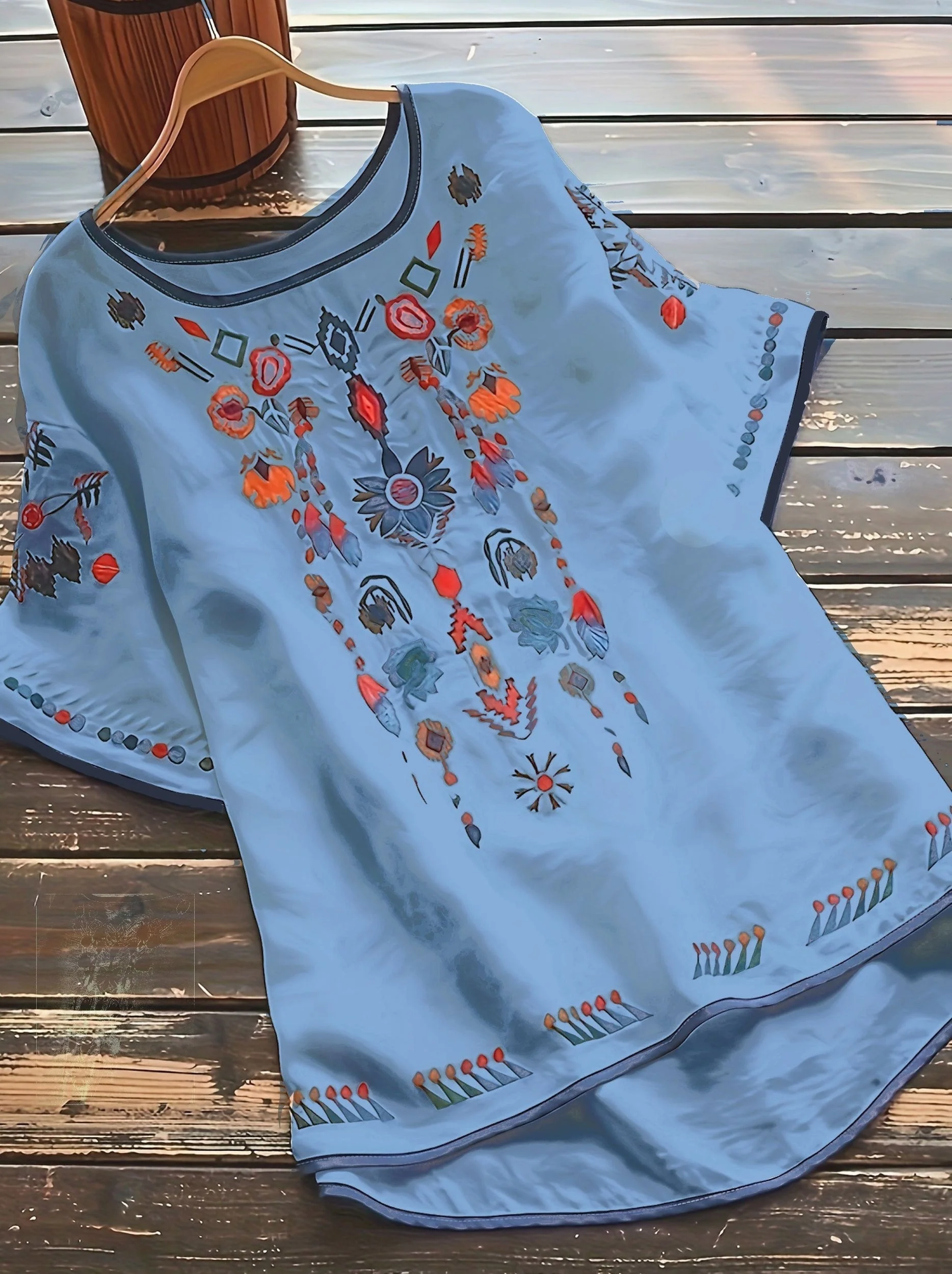Brenley® | Embroidered Boho Blouse With High Low Hem - Image 9