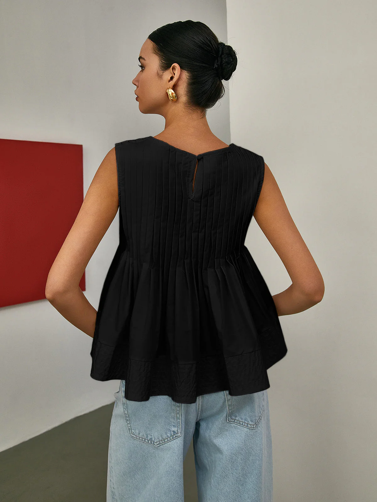 Brenya® | Pleated Peplum Sleeveless Blouse - Image 4