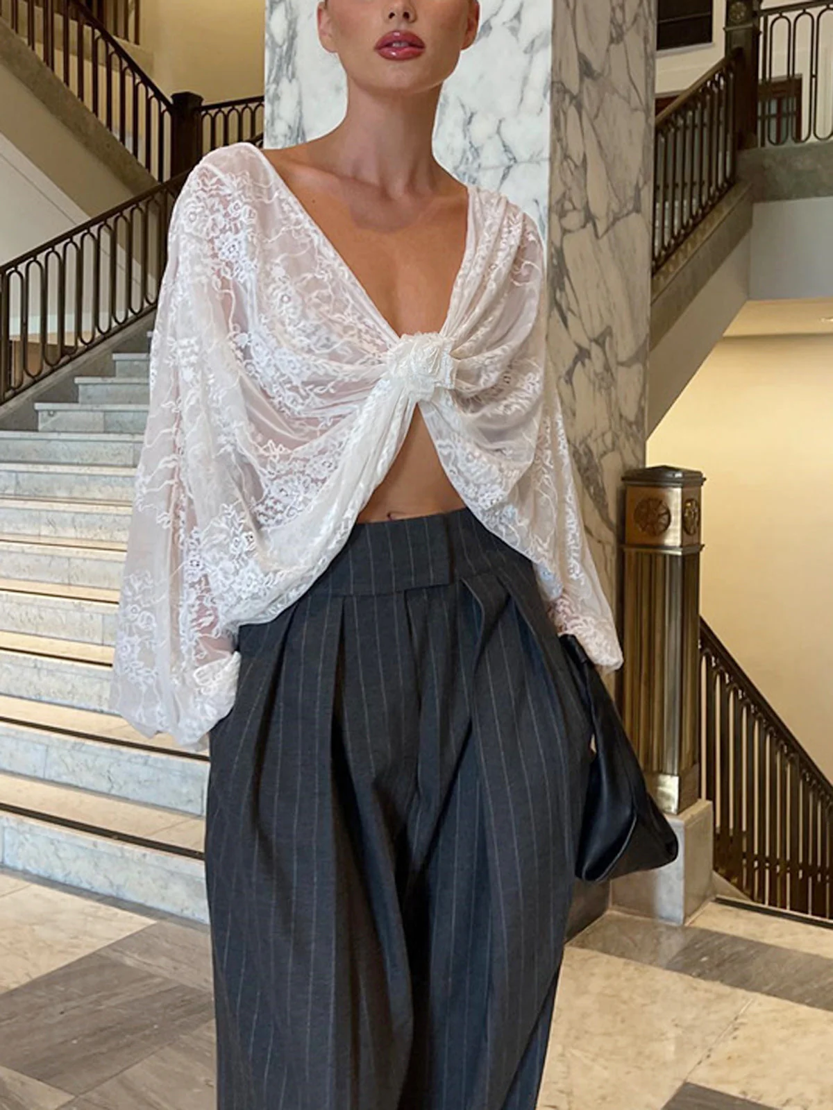 Breslin® | Floral Decor Lace Detail Blouse