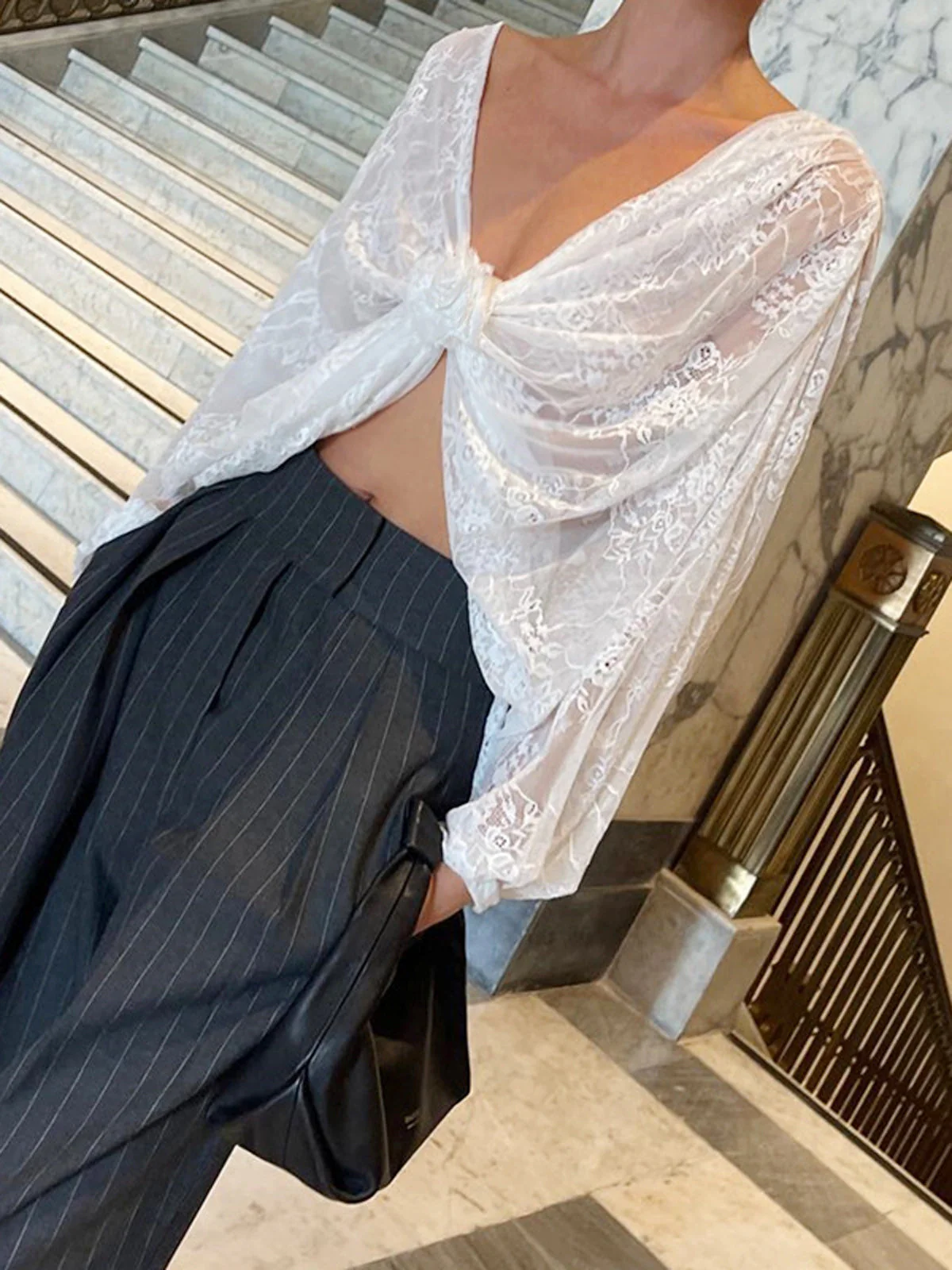 Breslin® | Floral Decor Lace Detail Blouse - Image 2