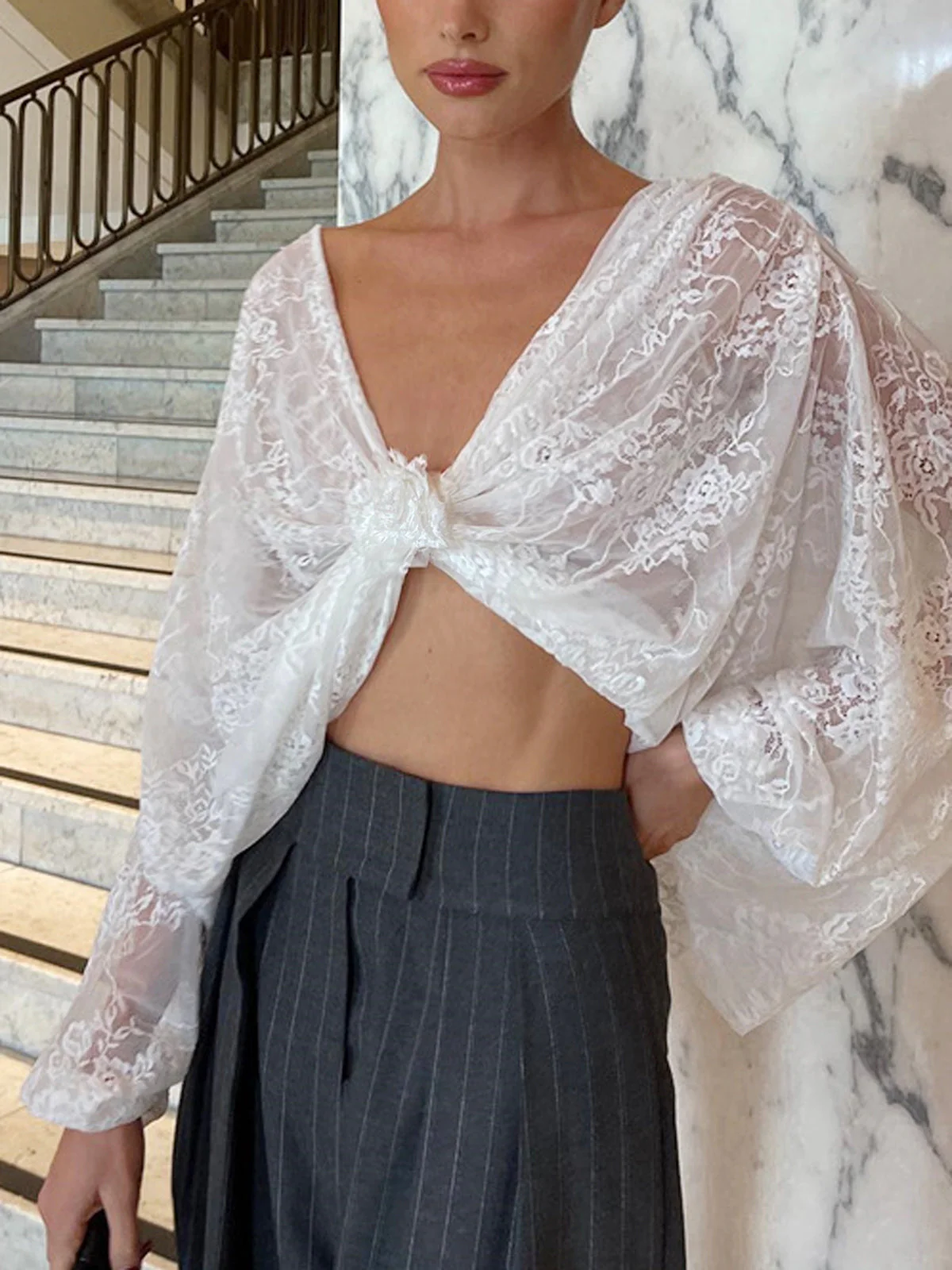 Breslin® | Floral Decor Lace Detail Blouse - Image 3