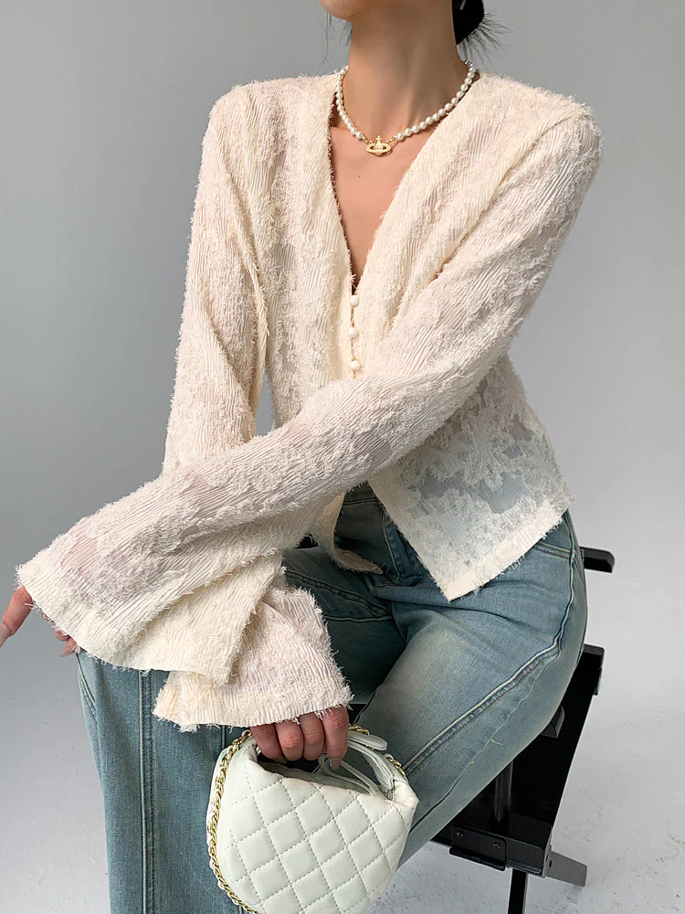 Breta® | Elegant Ruffled Shirt With V-Neck - Image 3
