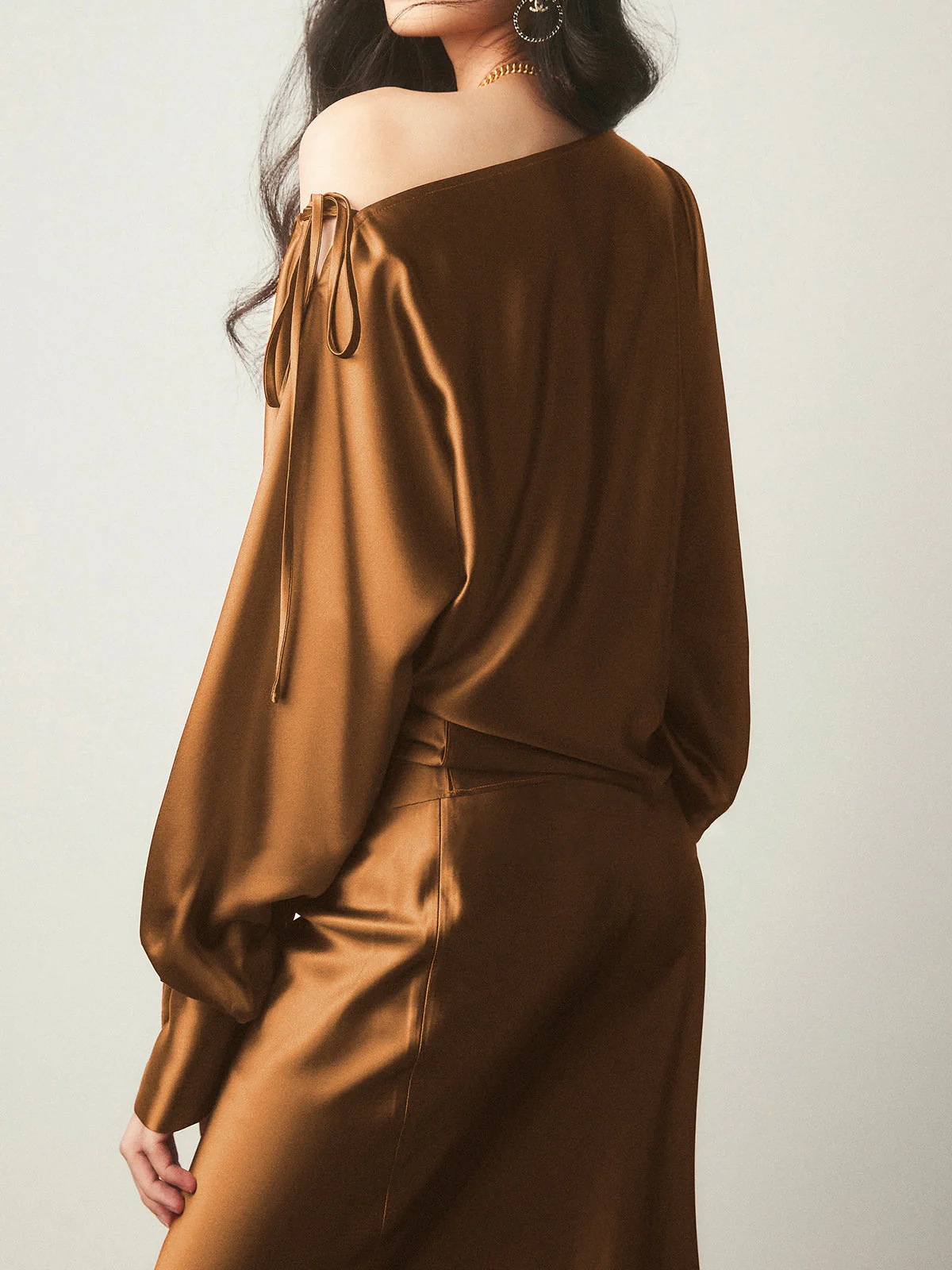 Bretanya® | Asymmetrical Satin Blouse With Cold Shoulder - Image 2