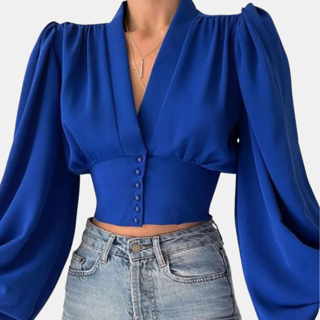 Bretts® | Fashionable Puff Sleeve Blouse With V-Neck - Image 2
