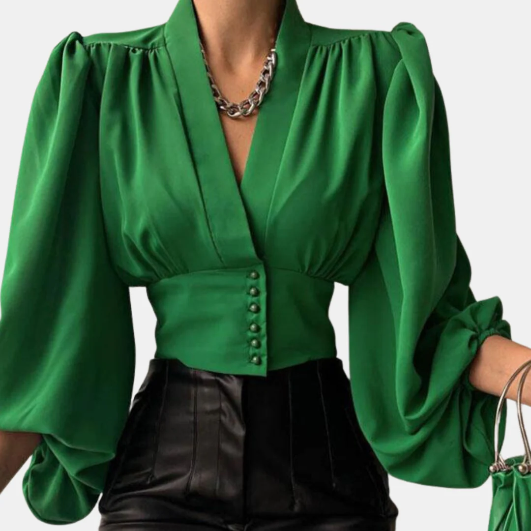 Bretts® | Fashionable Puff Sleeve Blouse With V-Neck - Image 3