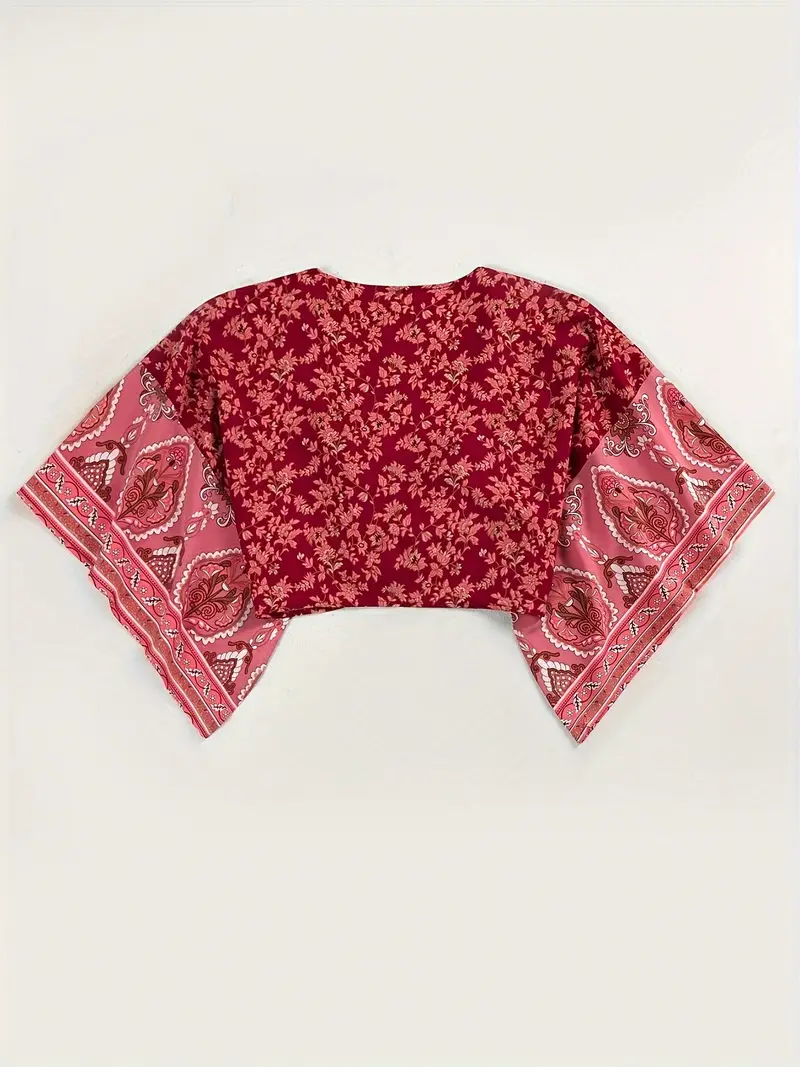Brianna® | Tribal Print Crop Top With Front Knot - Image 5