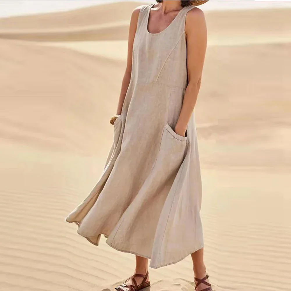 Brianna® | Women'S Long Summer Dress In Cotton Linen With Pockets - Image 2