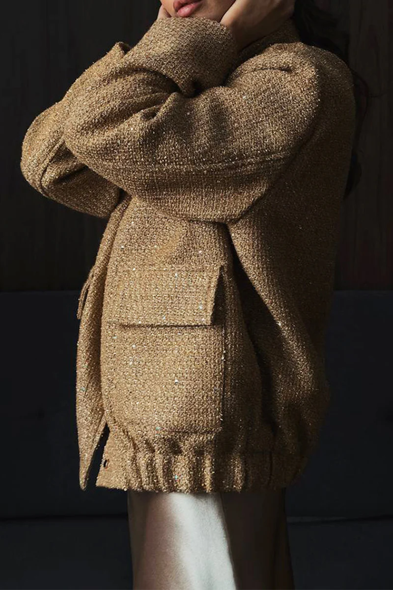 Brigida | Casual everyday outerwear with solid color sequins, patchwork and stand-up collar - Image 2