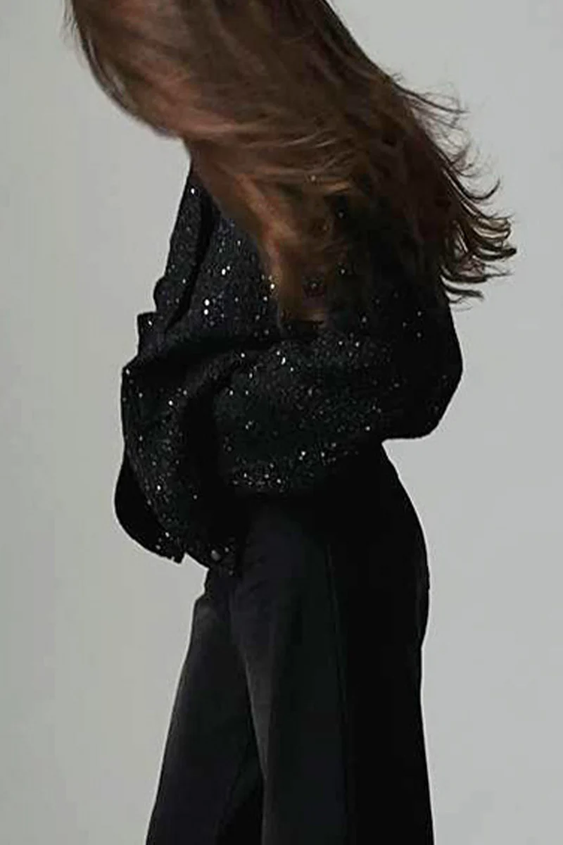 Brigida | Casual everyday outerwear with solid color sequins, patchwork and stand-up collar - Image 5