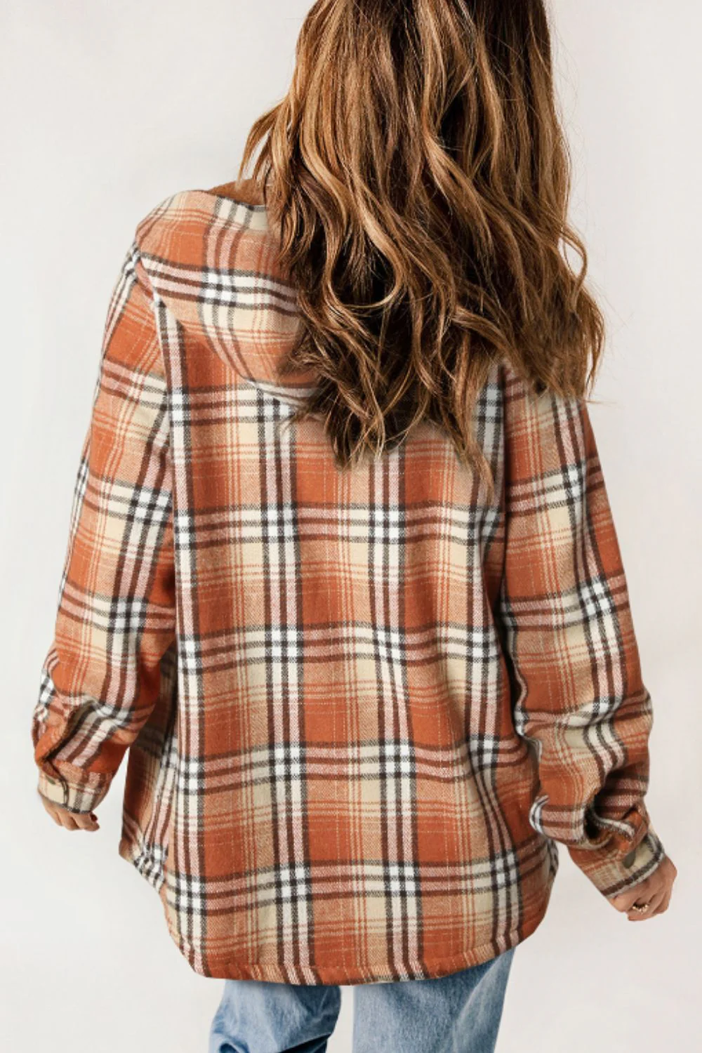 Brigida | Checked button down long sleeve hooded jacket - Image 2