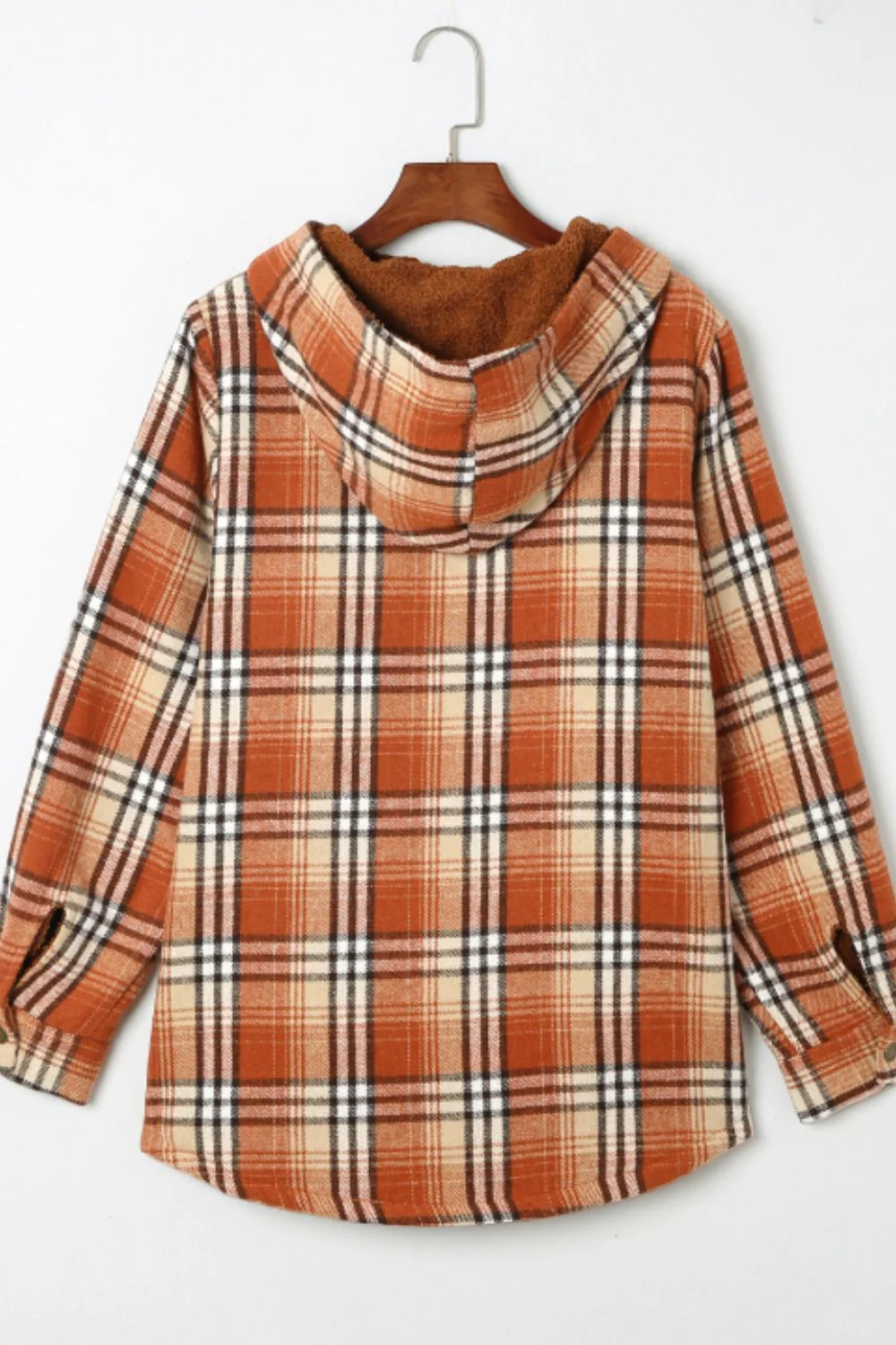 Brigida | Checked button down long sleeve hooded jacket - Image 4