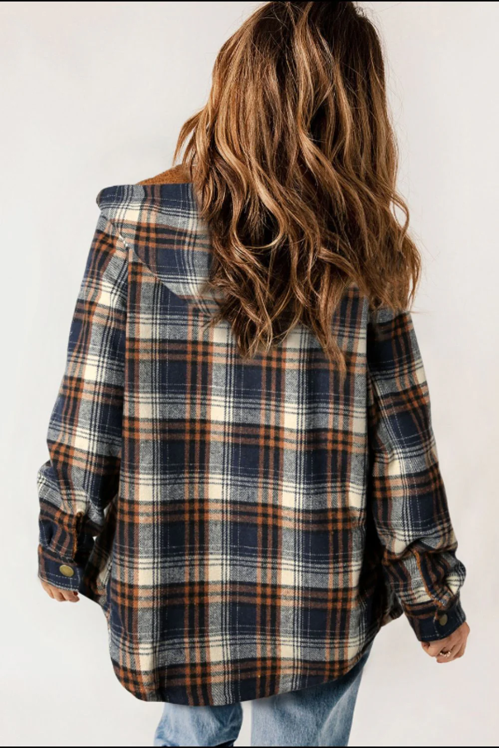 Brigida | Checked button down long sleeve hooded jacket - Image 9