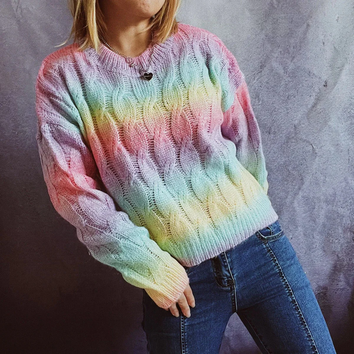 Brigitta | Women's ribbed denim sweater with a round neckline - Image 3