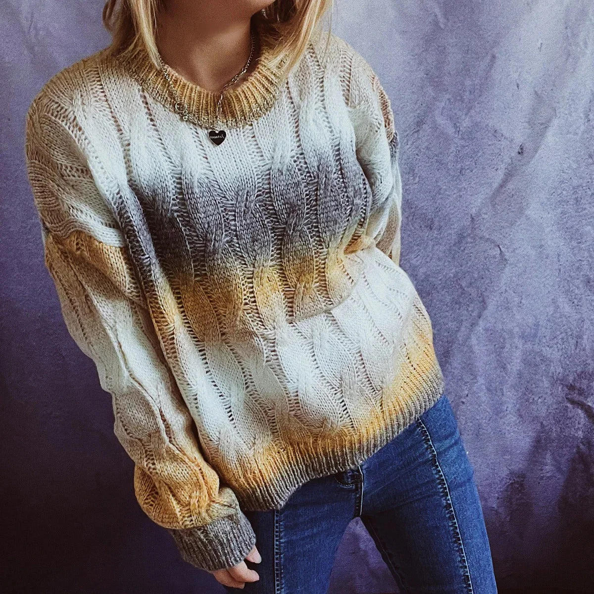 Brigitta | Women's ribbed denim sweater with a round neckline - Image 5