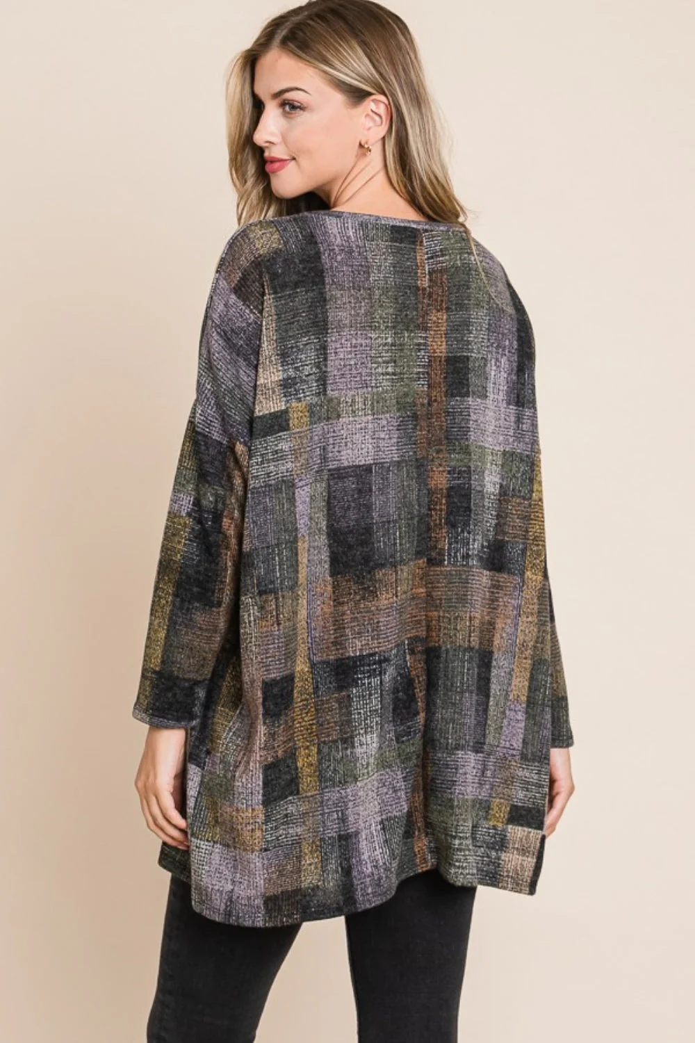 Brigitte | Checked, long-sleeved top with a crew neck - Image 2