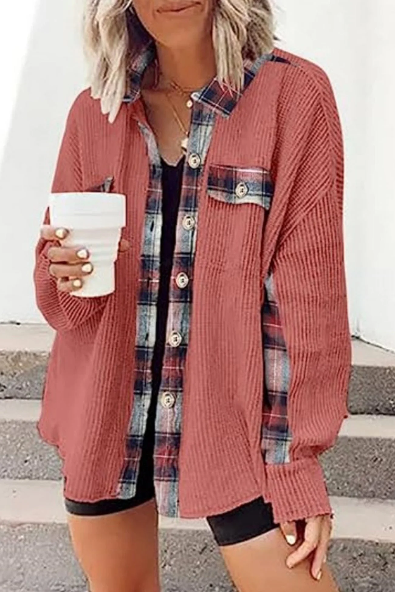Brigitte | Checked patchwork blouses with irregular hems - Image 11