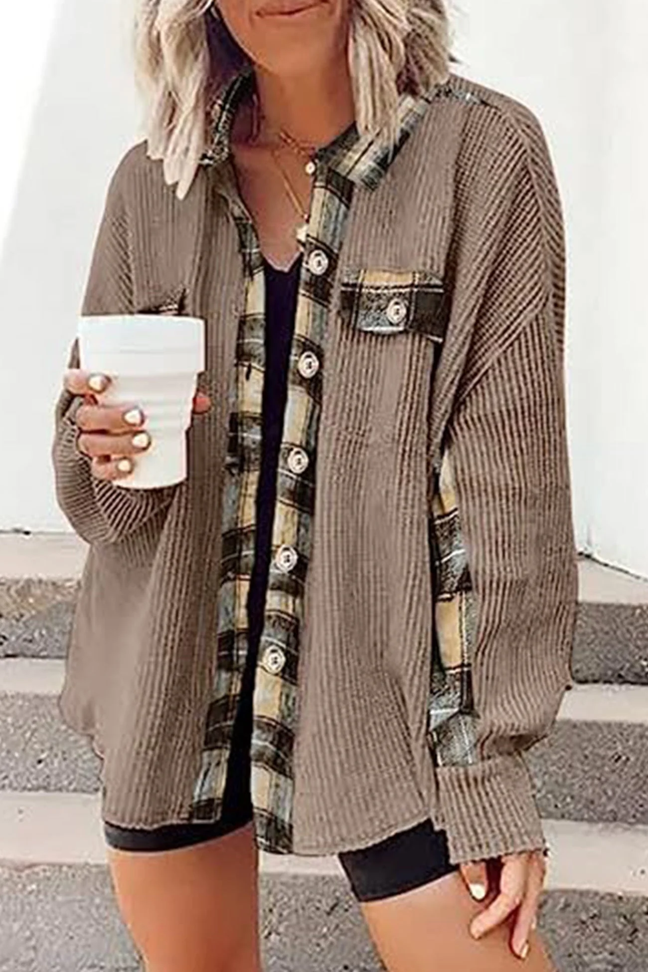 Brigitte | Checked patchwork blouses with irregular hems - Image 12