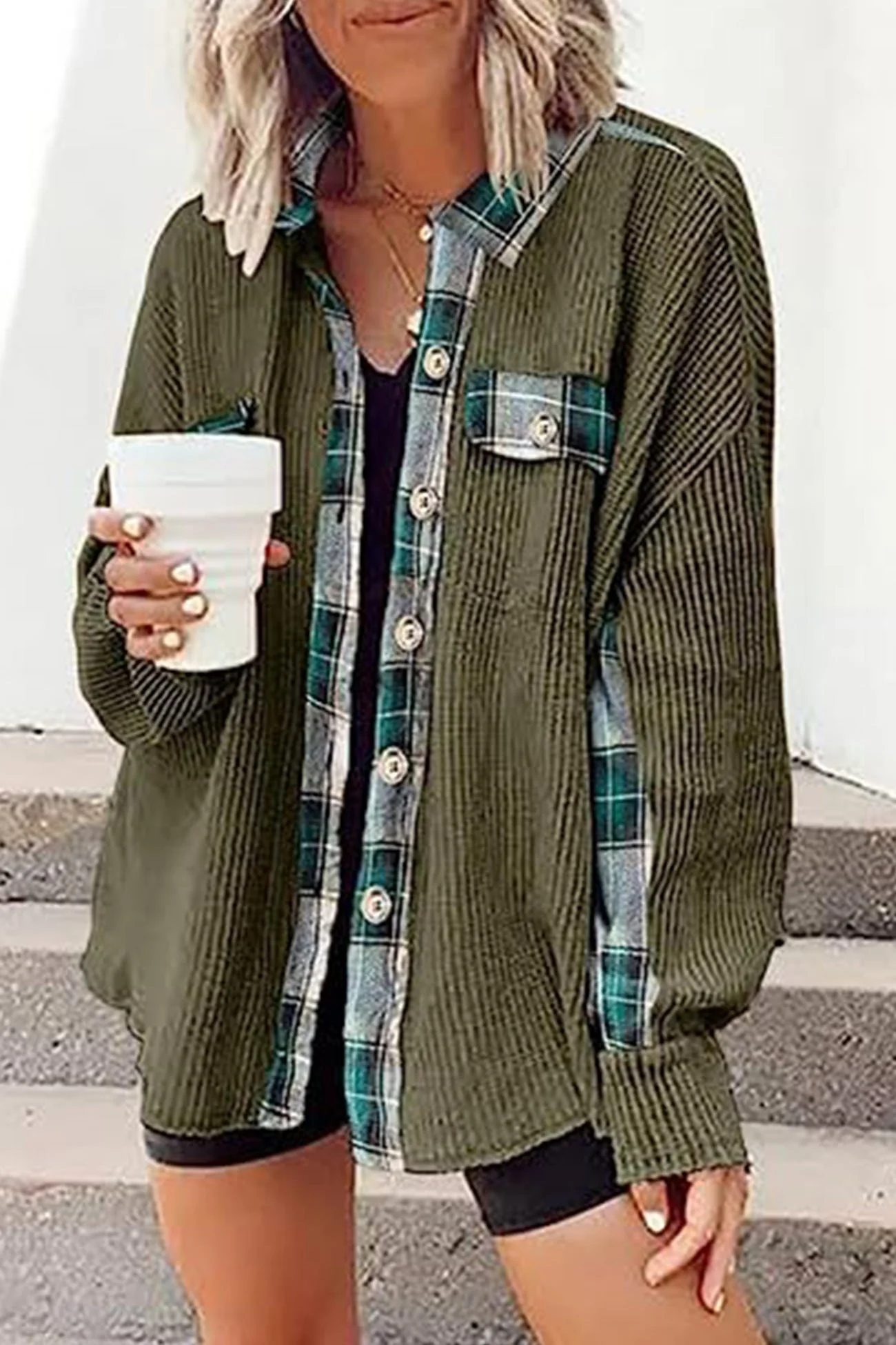 Brigitte | Checked patchwork blouses with irregular hems - Image 13