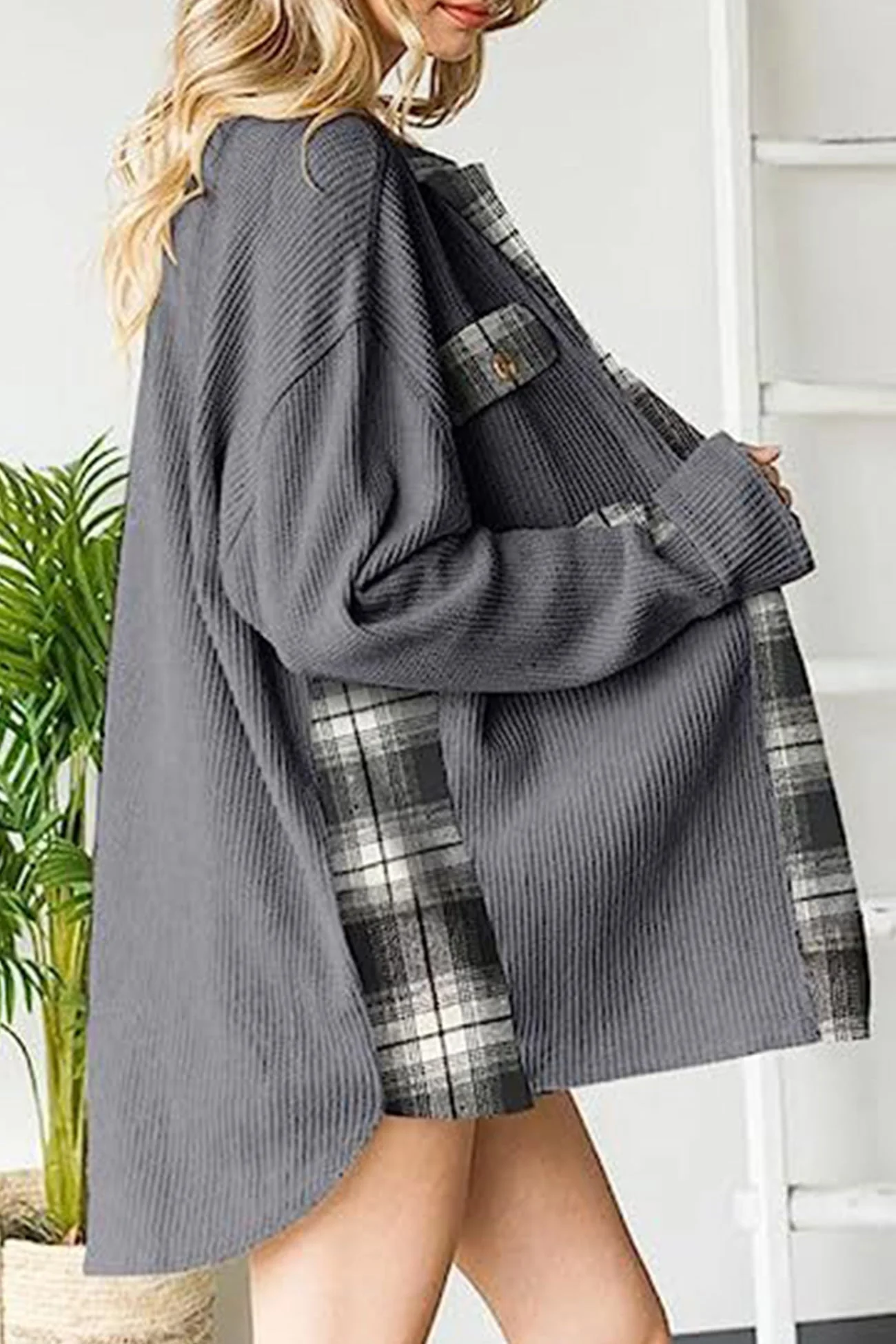 Brigitte | Checked patchwork blouses with irregular hems - Image 2